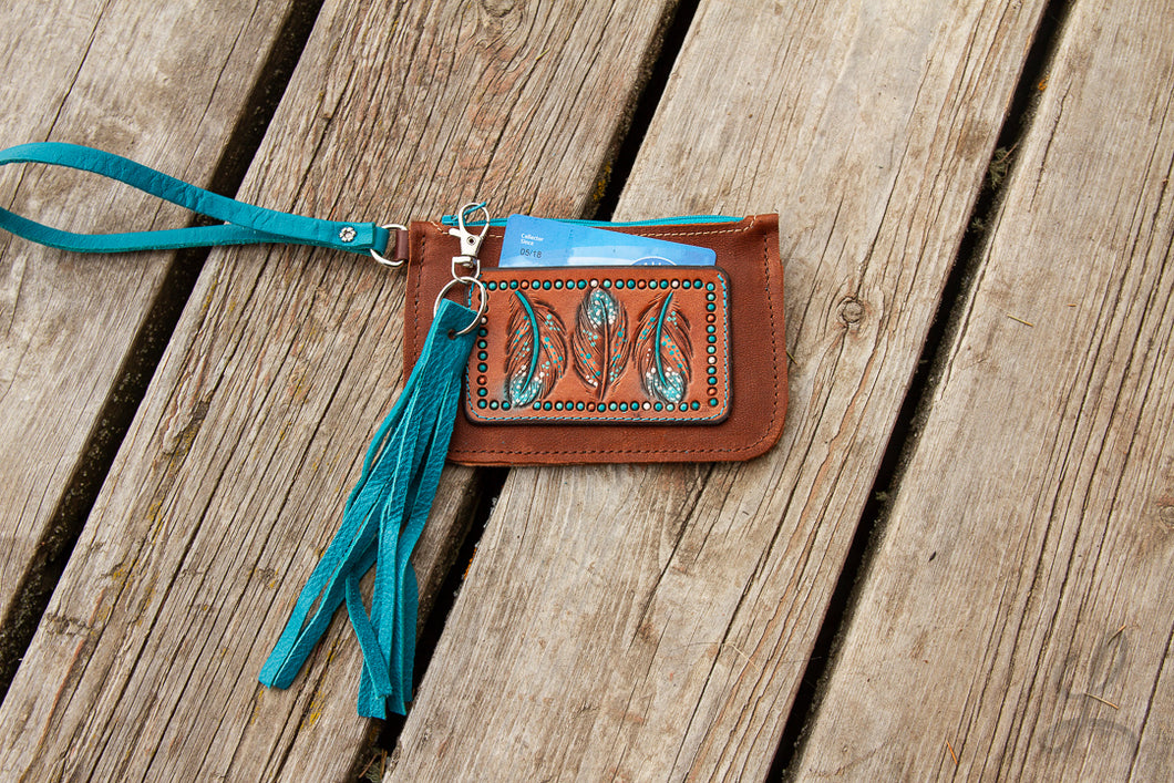 Turquoise & Copper Feather Wristlet