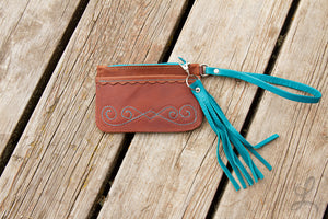 Turquoise & Copper Feather Wristlet