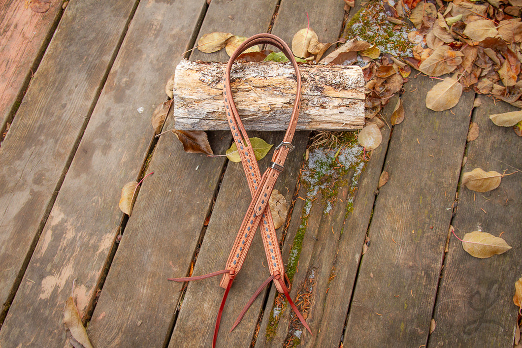 Roughout Split Ear Headstall - Grey Buckstitch