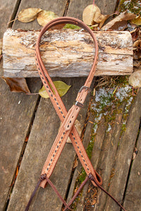 Regular Cheek Roughout Split Ear Headstall - Chocolate Buckstitch