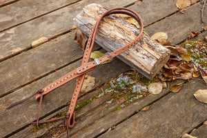 Regular Cheek Roughout Split Ear Headstall - Chocolate Buckstitch