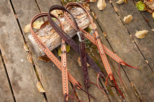 Regular Cheek Roughout Split Ear Headstall - Chocolate Buckstitch