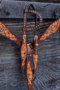 Turquoise Filigree Tack Set - Short Cheek Headstall
