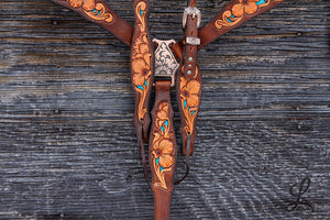 Turquoise Filigree Tack Set - Short Cheek Headstall