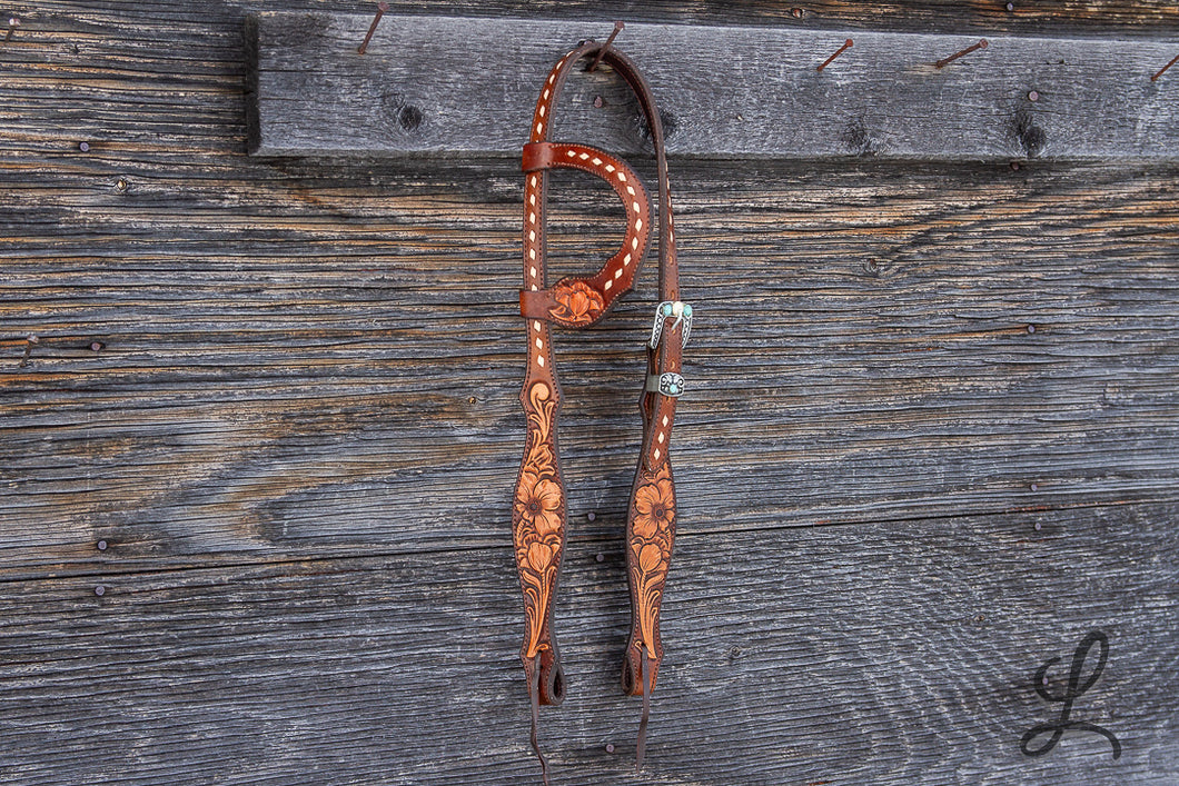 Scallop Floral Carved Headstall - Regular Cheek