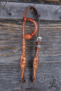 Scallop Floral Carved Headstall - Regular Cheek