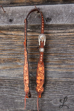 Load image into Gallery viewer, Floral Carved Headstall with Cream Buckstitch - SHORT cheek