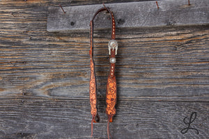 Floral Carved Headstall with Cream Buckstitch - SHORT cheek