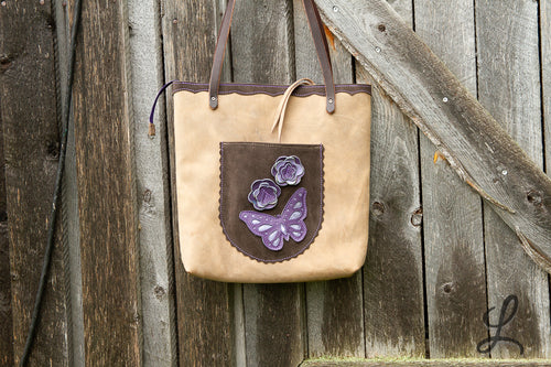 Taupe Tote Bag with Purple
