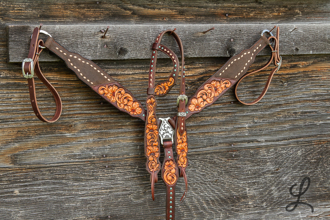 Dark Brown Half Roughout Breastcollar with Short Cheek Headstall