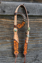 Load image into Gallery viewer, Half Roughout Floral Carved Headstall - Short Cheek
