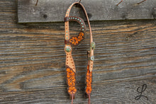 Load image into Gallery viewer, Half Roughout Floral Carved Headstall - Short Cheek