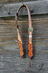 Half Roughout Floral Carved Headstall - Short Cheek