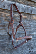 Load image into Gallery viewer, Dark Brown Leather Halter with Brown and Cream Stitching