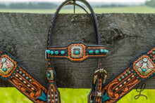 Load image into Gallery viewer, Black &amp; Copper with Rowdy Rose Conchos - Short Cheek
