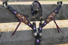 Load image into Gallery viewer, Black Tack Set with Purple Rowdy Rose Conchos