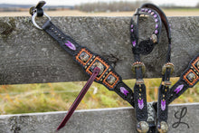 Load image into Gallery viewer, Black Tack Set with Purple Rowdy Rose Conchos