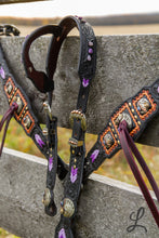 Load image into Gallery viewer, Black Tack Set with Purple Rowdy Rose Conchos